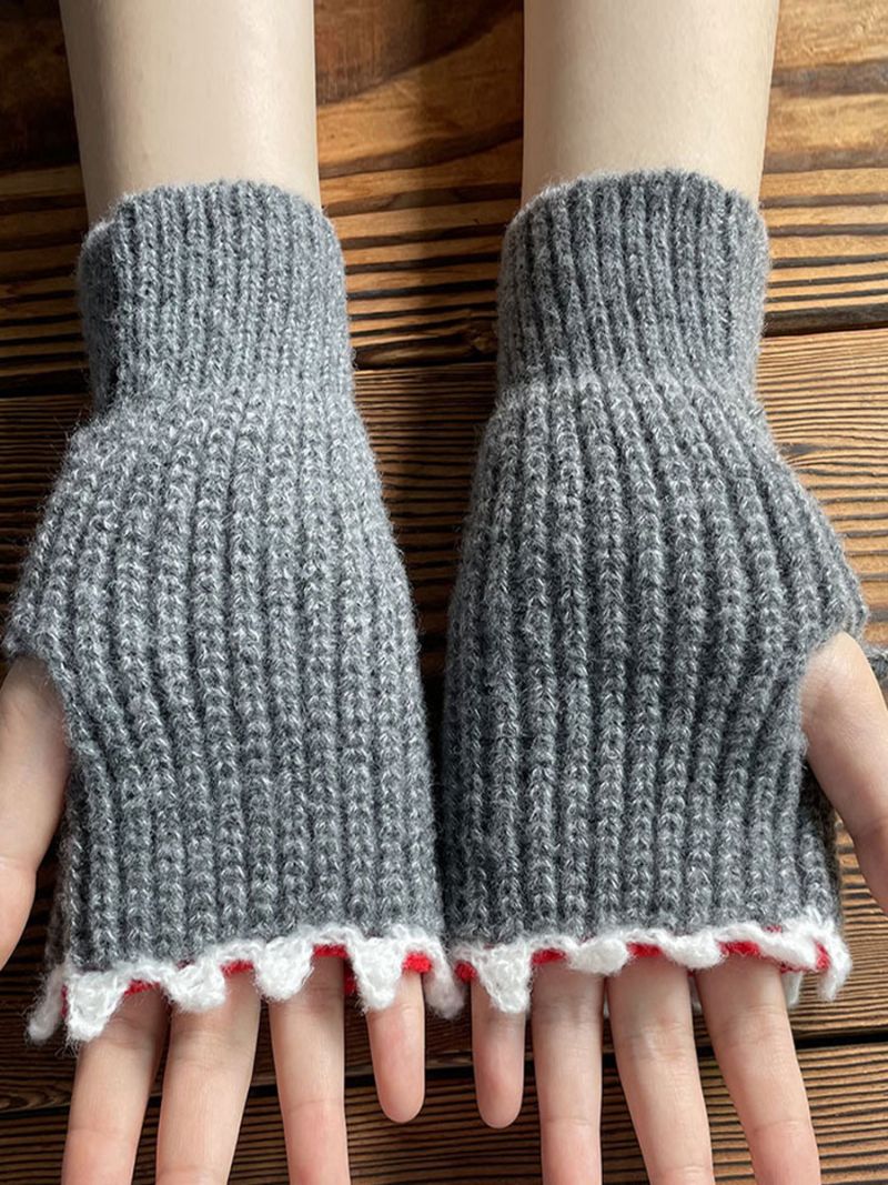 Handsker Til Kvinder Animal Print Hæklet Shark Shape Fingerless Home Wear Winter Warm Cute Acc - Grå