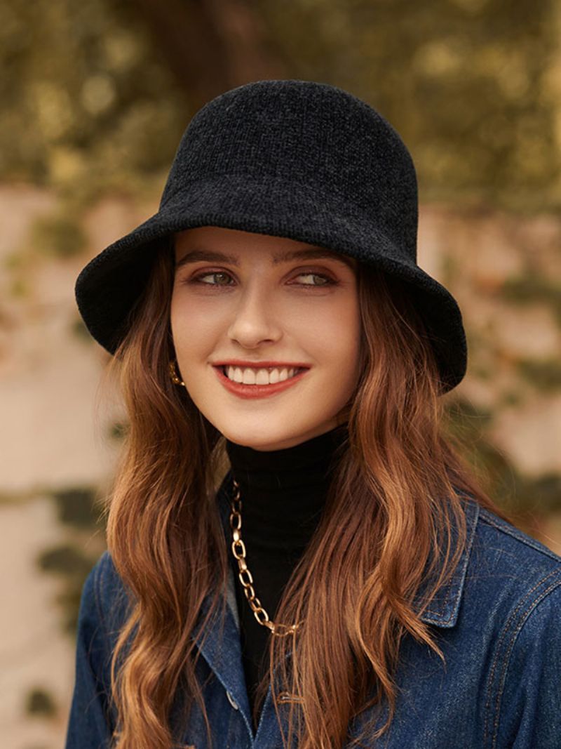 Hatte Til Kvinder Mode Chic Vinter Warm Bucket Hat - Sort