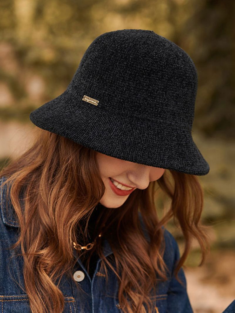 Hatte Til Kvinder Mode Chic Vinter Warm Bucket Hat - Sort