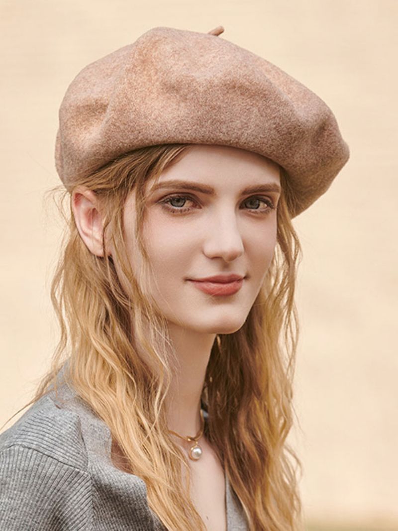 Hatte Til Kvinder Pretty Wool Winter Warm British Style Baret - Kamel