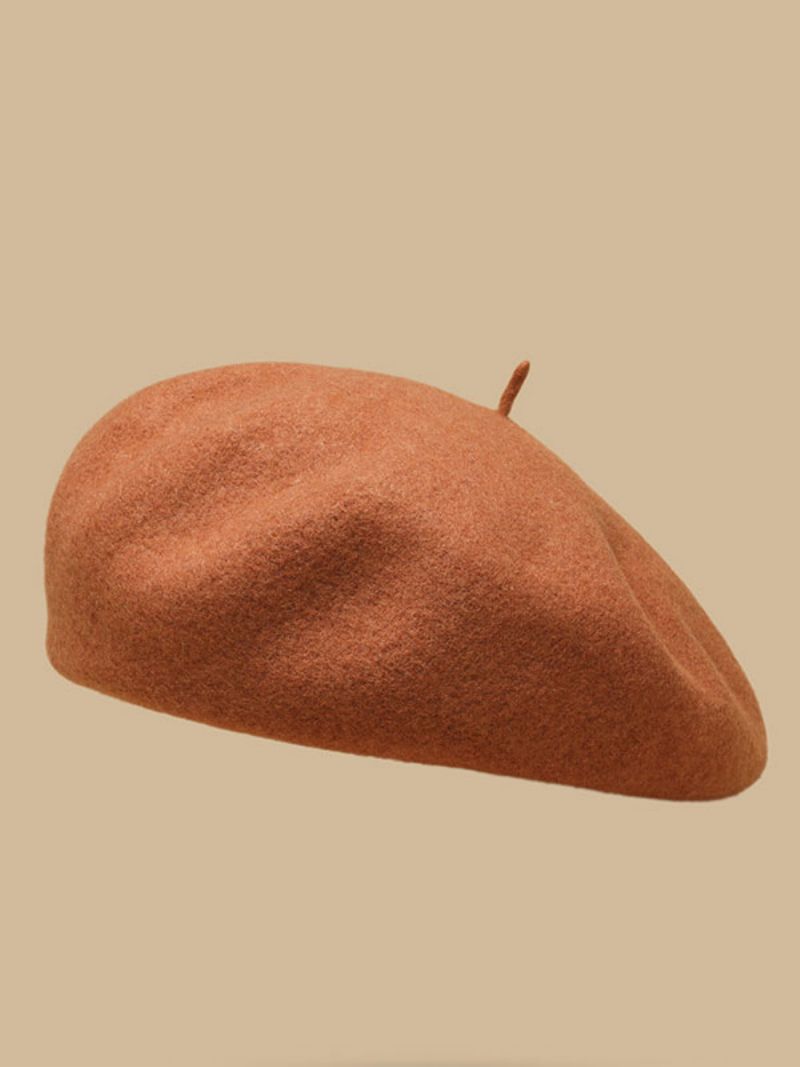 Hatte Til Kvinder Pretty Wool Winter Warm British Style Baret - Orange