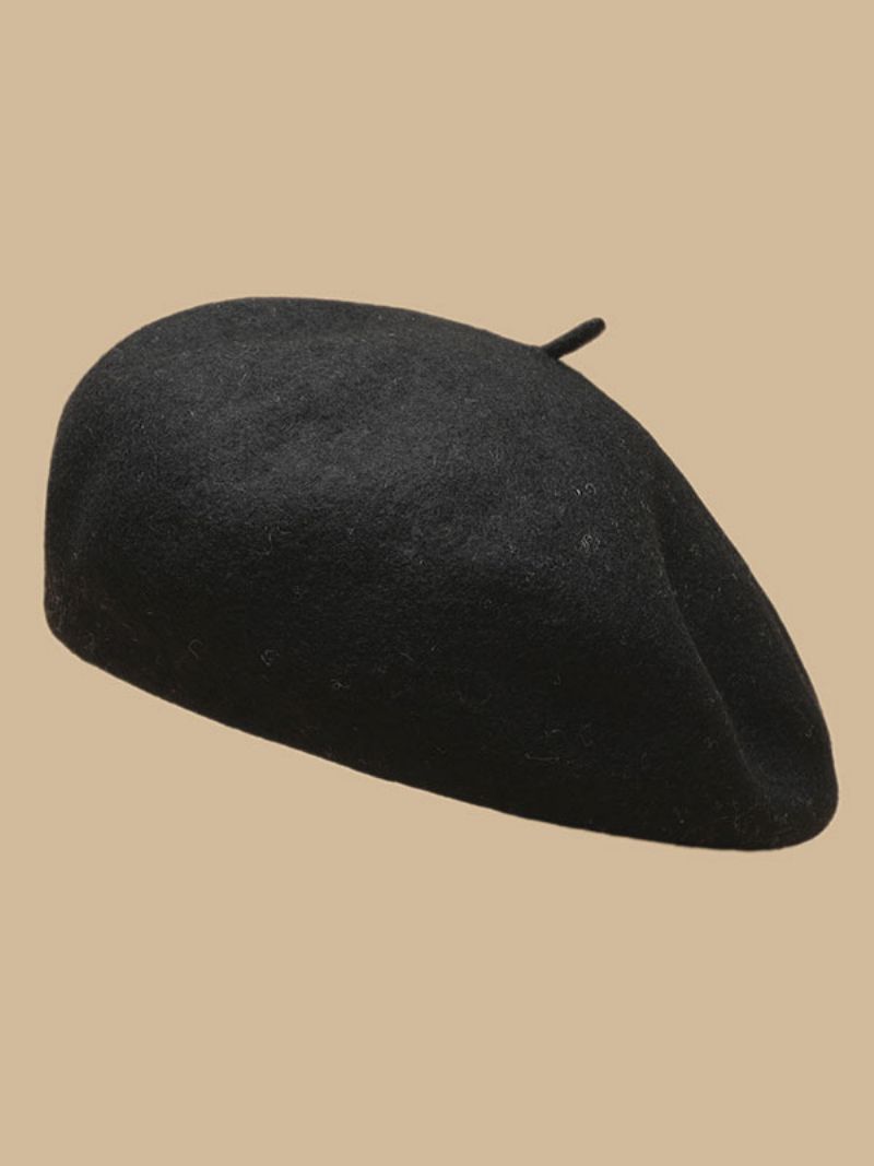 Hatte Til Kvinder Pretty Wool Winter Warm British Style Baret - Sort