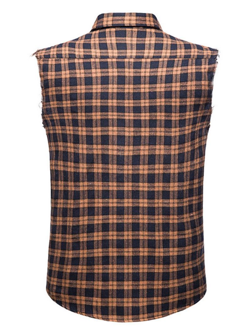 Herre Afslappet Skjorte Turndown-krave Casual Plaid Røde Herreskjorter - Kaffe Brun