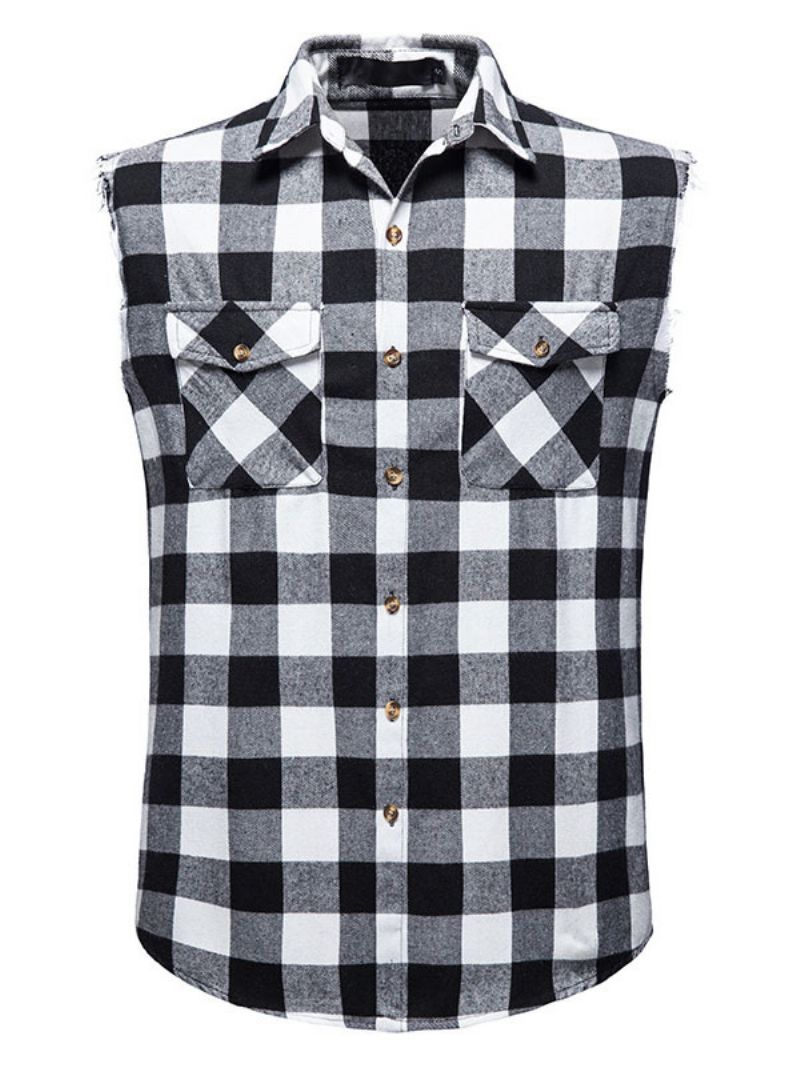 Herre Afslappet Skjorte Turndown-krave Casual Plaid Røde Herreskjorter - Sort