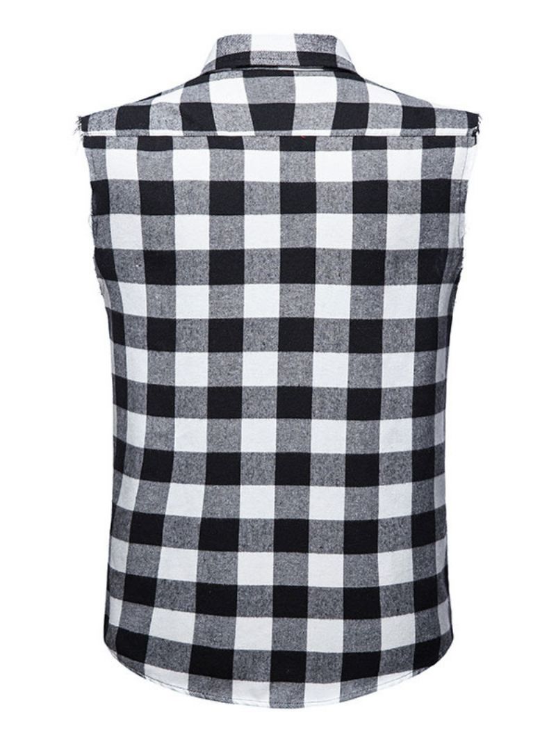 Herre Afslappet Skjorte Turndown-krave Casual Plaid Røde Herreskjorter - Sort