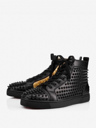 Herre Blad Gold Spikes Runde Tå Snørebånd High Top Prom Party Sneakers