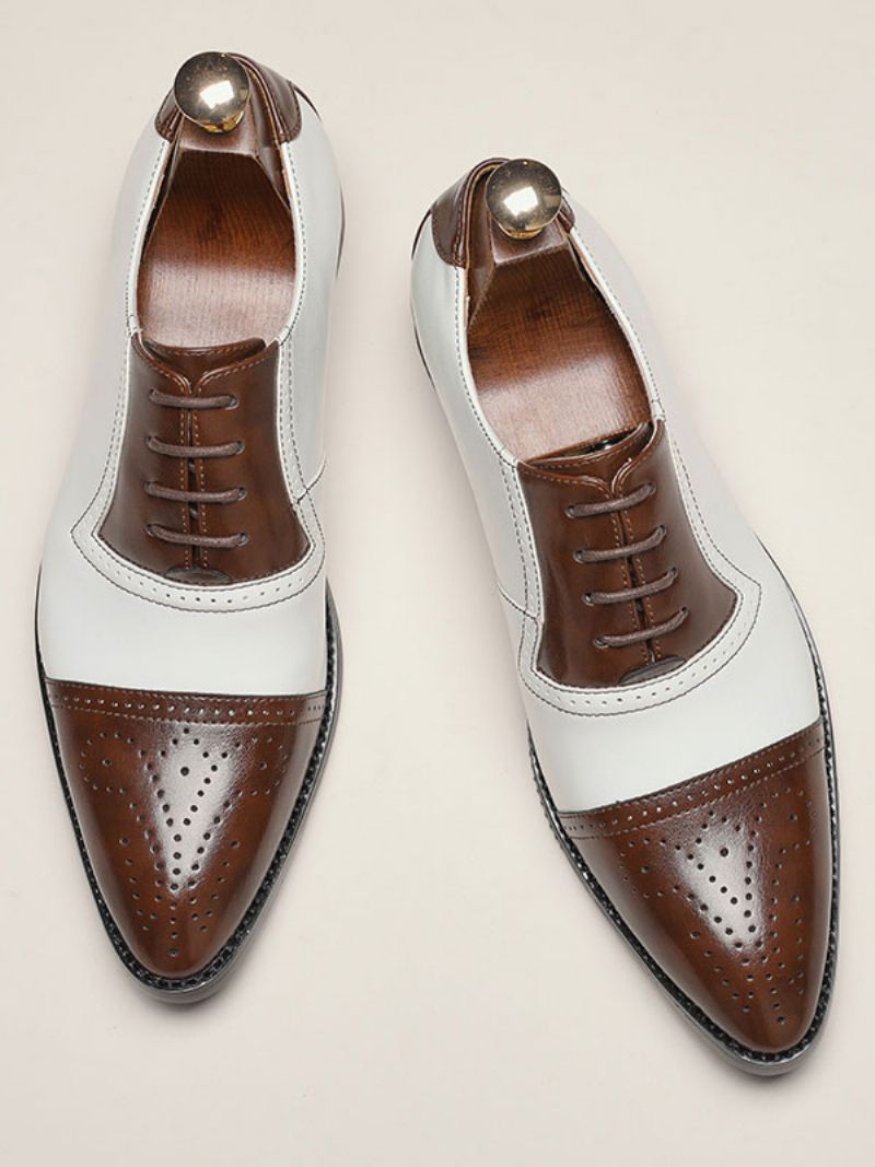 Herre Cap Toe Brogue Oxfords Brudekjole Oxford Formelle Sko Hvid - Kaffe Brun