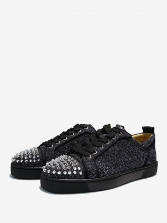 Herre Glitter Rhinestone Rund Toe Low Top Sneakers Med Pigge