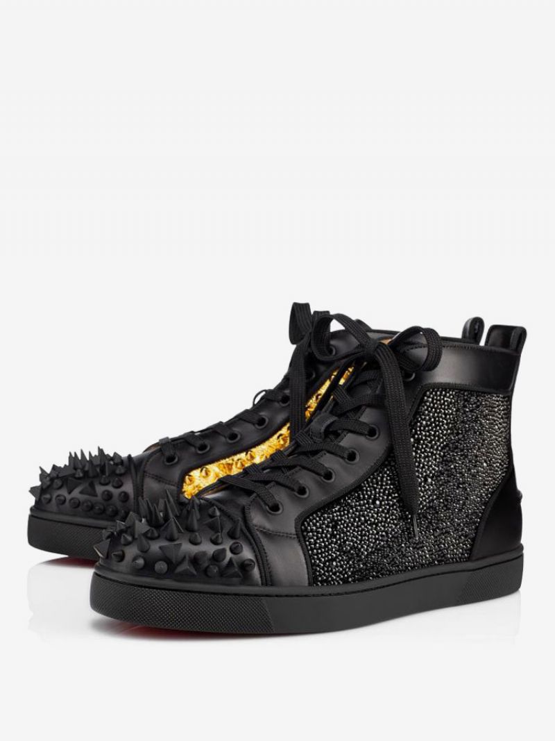 Herre High Top Sneakers Glitter Nitter Sort Rund Tå Snøre Gallasko