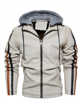 Herre Læderjakke Comfy Layered Lynlås Color Block Smart Moto Winter Ecru White