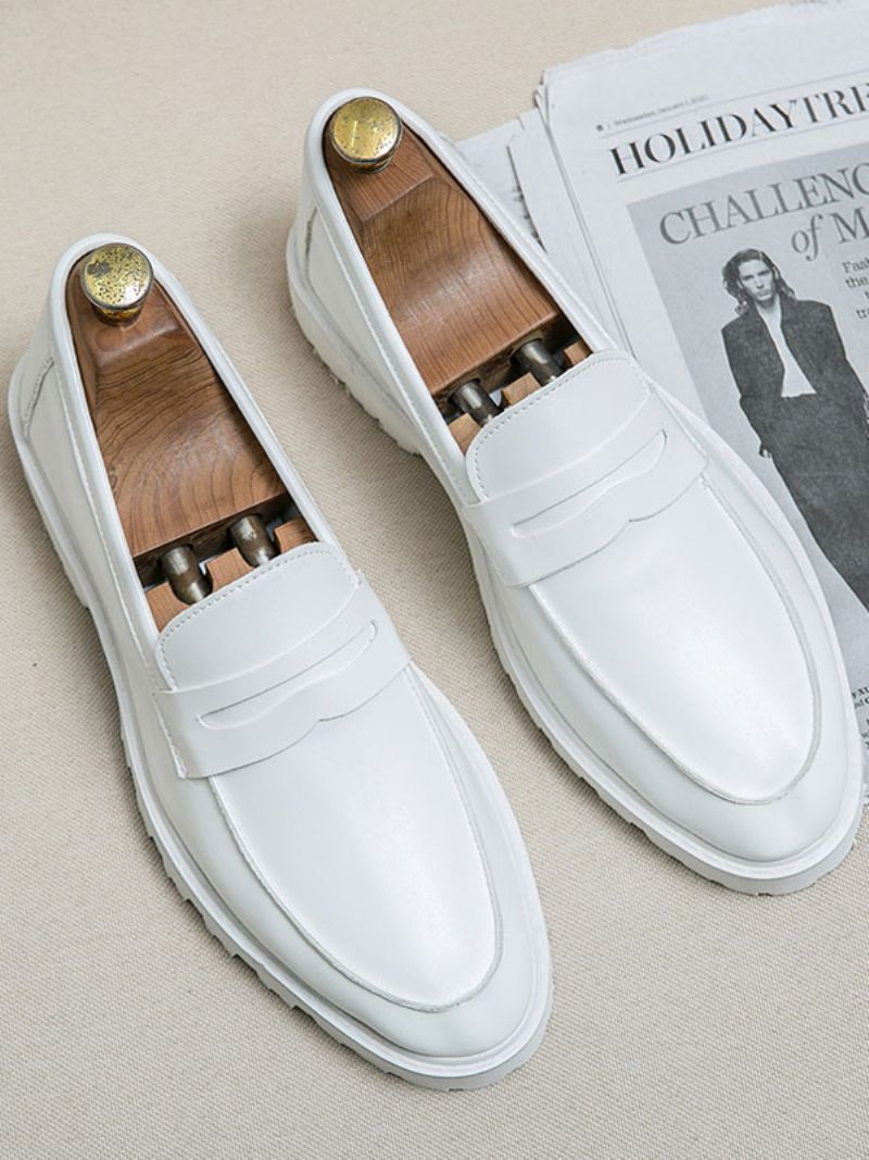 Herre Loafer Sko Hyggelig Pu Læder Monk Strap Slip-on - Hvid