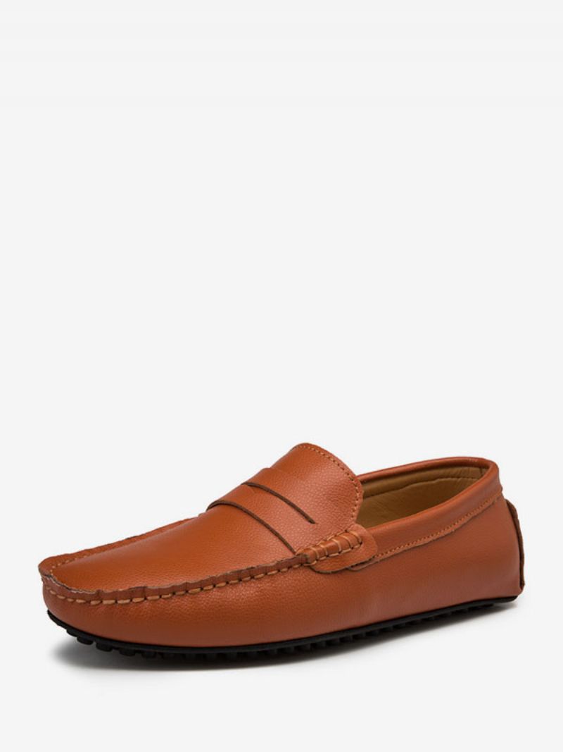 Herre Loafer Sko Slip-on Monk Strap Rund Tå Pu Læder Køresko - Kaffe Brun