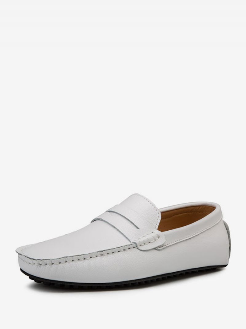 Herre Loafer Sko Slip-on Monk Strap Rund Tå Pu Læder Køresko - Hvid