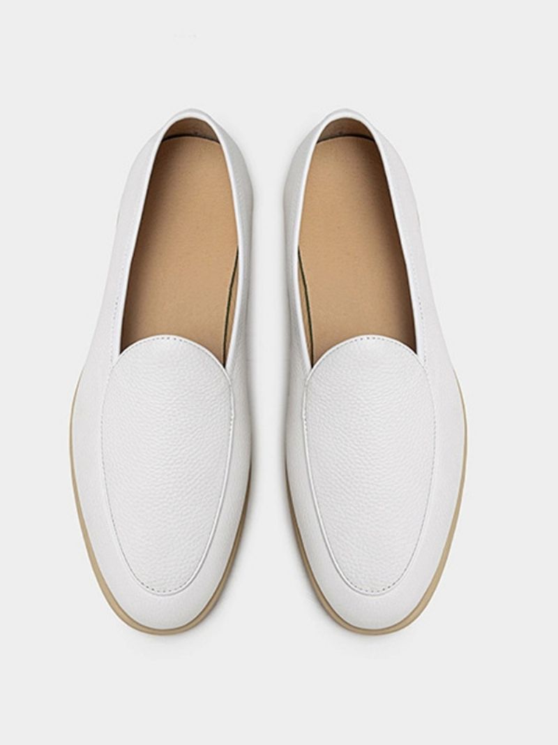 Herre Loafer Slip-on Rund Tå Okselædssko - Hvid