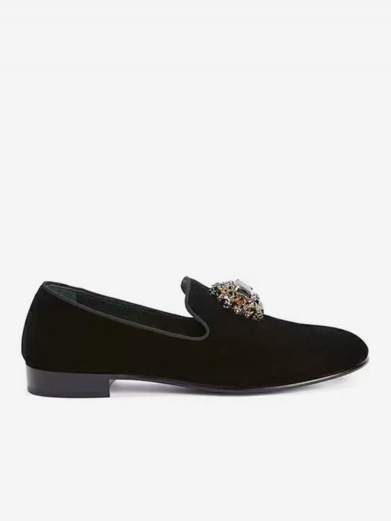 Herre Ruskind Loafer Til Mænd Sort Rhinsten-udsmykket Slip On Dress Sko Prom Party Bryllupssko - Sort