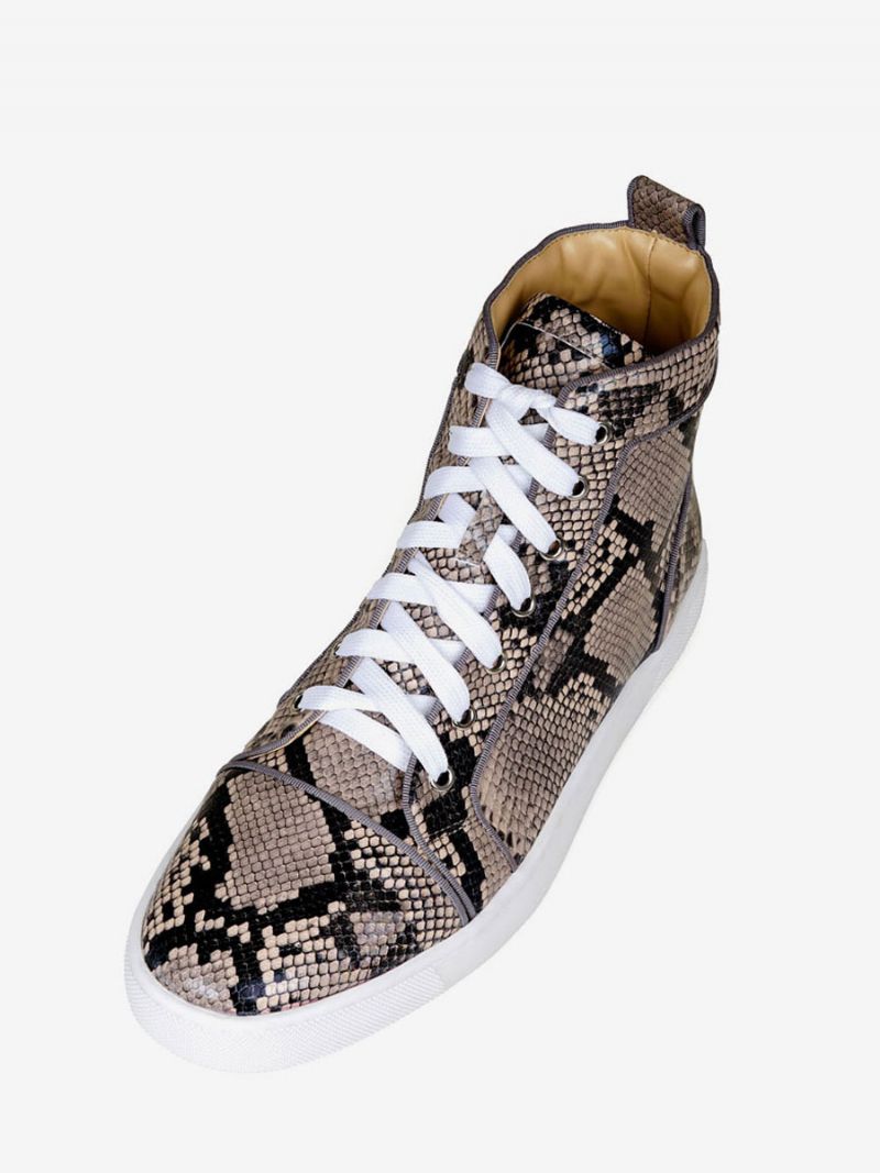 Herre Snakeskin High Top Sneakers Skateboard Sko - Kaffe Brun