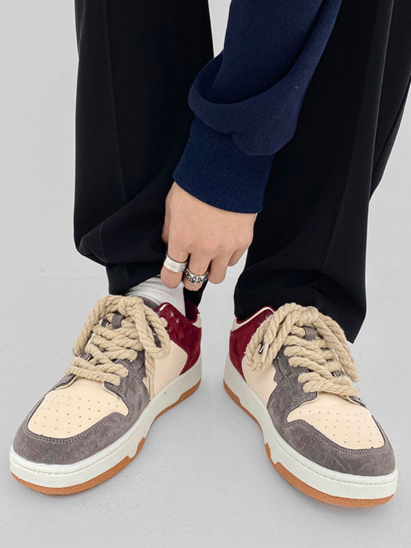 Herre Sneakers Comfy Color Block Pu Læder Rund Tå - Lyserød