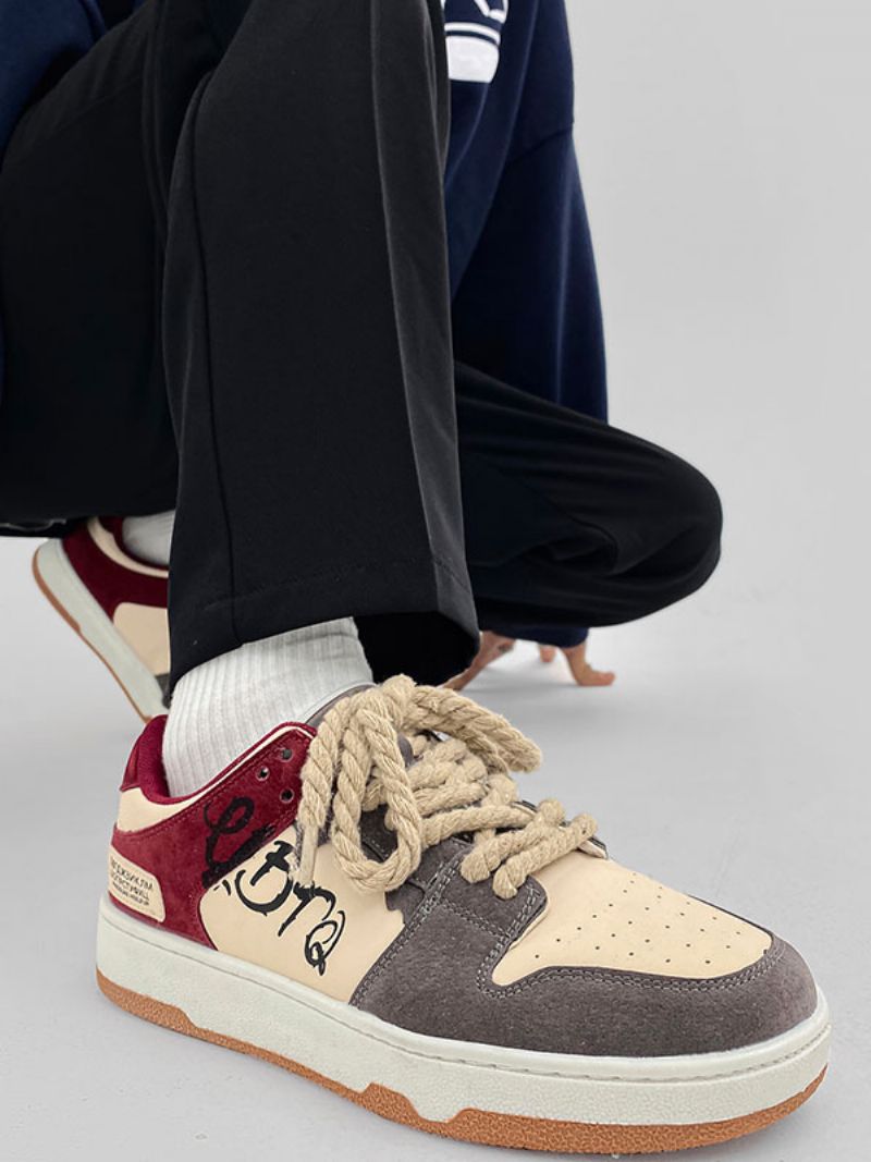 Herre Sneakers Comfy Color Block Pu Læder Rund Tå - Lyserød