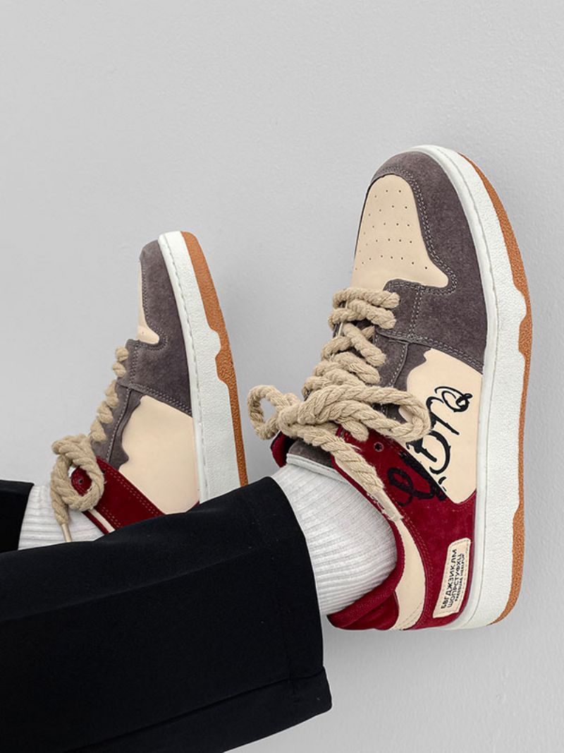 Herre Sneakers Comfy Color Block Pu Læder Rund Tå - Lyserød