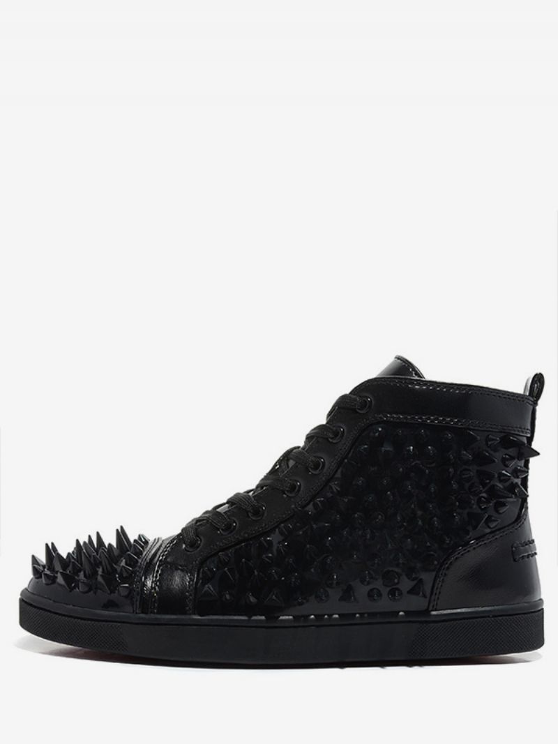 Herre Sort Imiteret Læder High Top Prom Party Sneakers Sko Spike