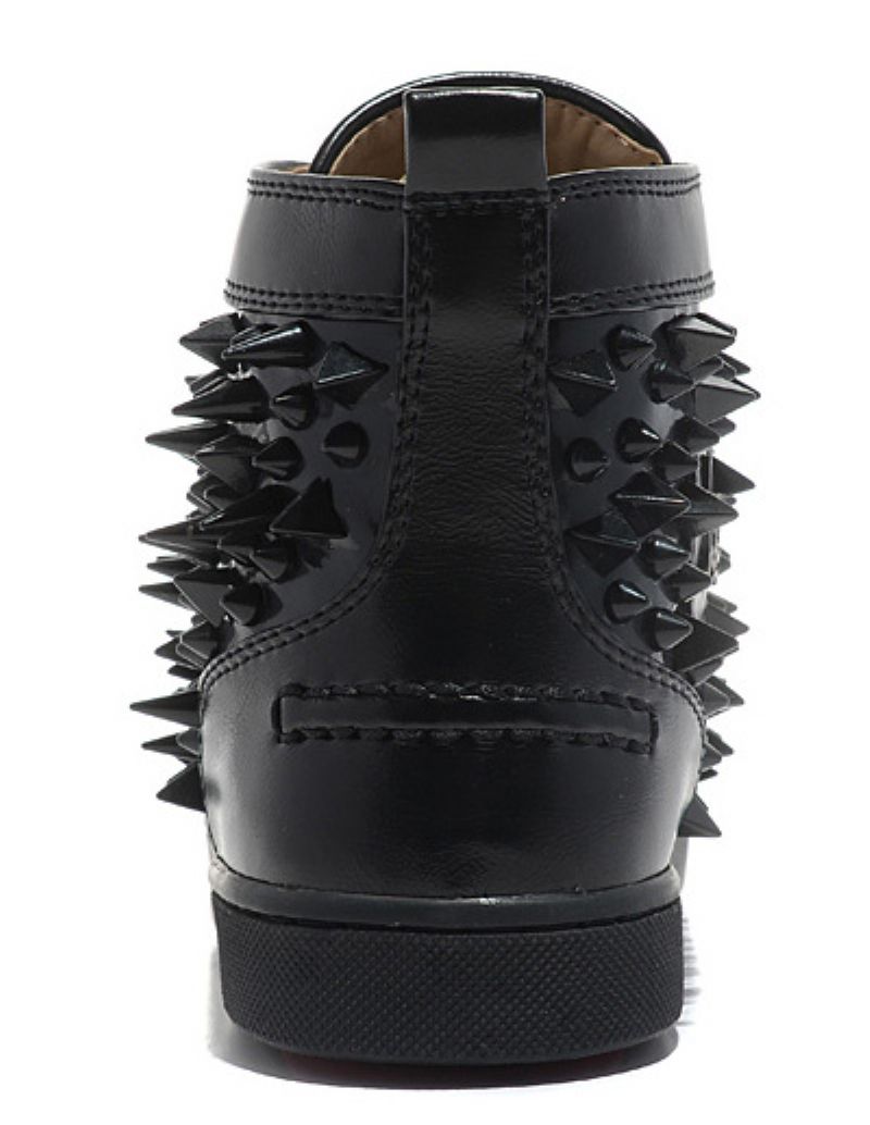 Herre Sort Imiteret Læder High Top Prom Party Sneakers Sko Spike - Sort