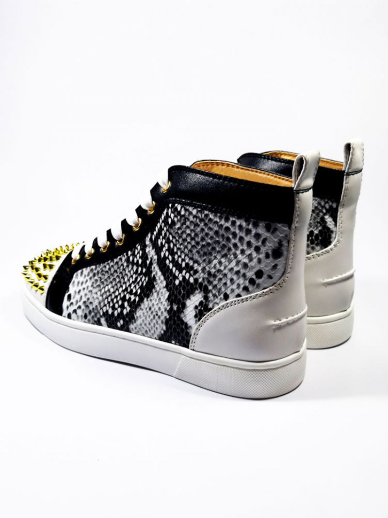 Herre Sort Slangeskind High Top Sneakers Skateboard Sko Med Nitter - Sort