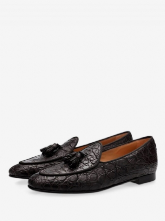 Herre Sorte Loafers Kvast Stenmønster Rund Toe Slip On Prom Brudekjole Party Bryllupssko