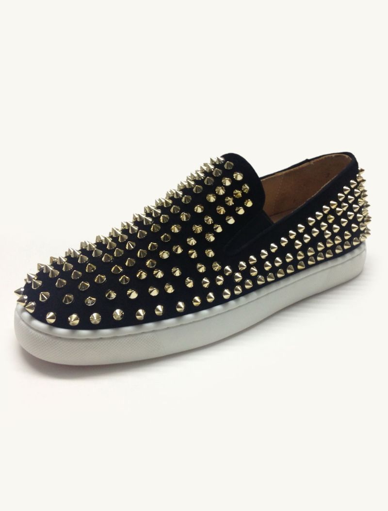 Herre Sorte Ruskindsnitter Flat Slip-on Sneakers