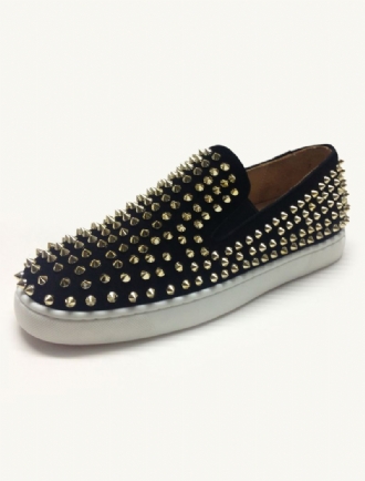 Herre Sorte Ruskindsnitter Flat Slip-on Sneakers