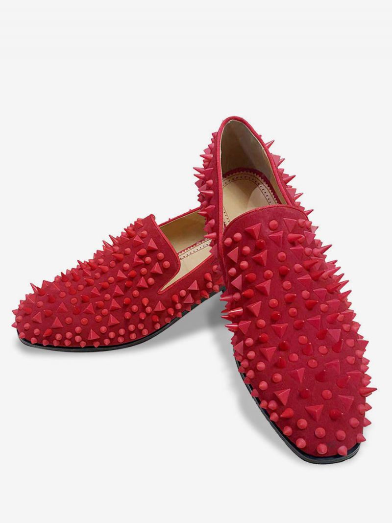 Herre Sorte Skinnende Nitter Glitter Håndlavede Spike Loafers Slip-on Rund Toe Prom Bryllupssko Til Fest - Rød