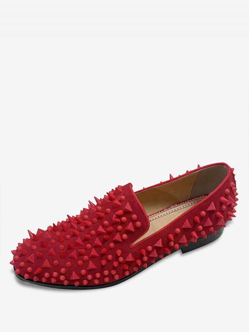 Herre Sorte Skinnende Nitter Glitter Håndlavede Spike Loafers Slip-on Rund Toe Prom Bryllupssko Til Fest - Rød