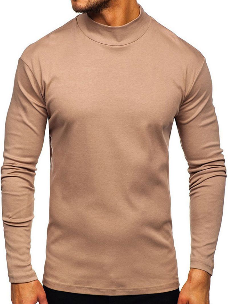 Herre T-shirts Casual Høj Krave Overdimensionerede Lange Ærmer - Khaki