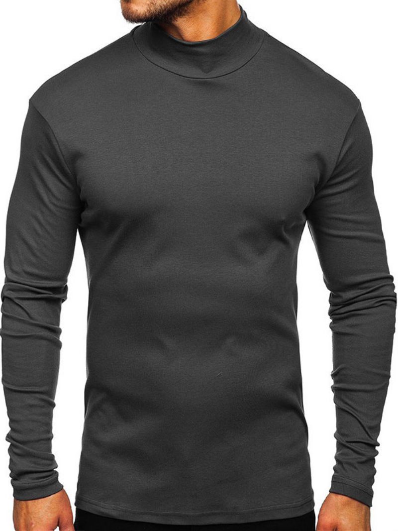 Herre T-shirts Casual Høj Krave Overdimensionerede Lange Ærmer - Deep Grey