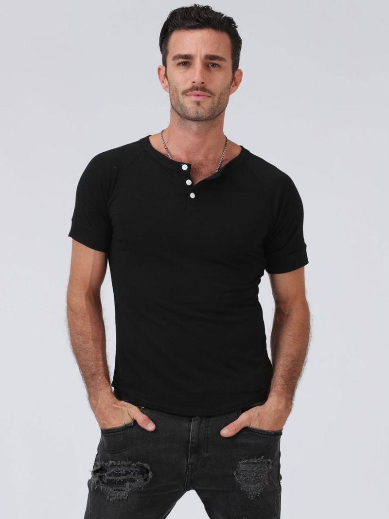 Herre T-shirts Casual Jewel Neck Korte Ærmer