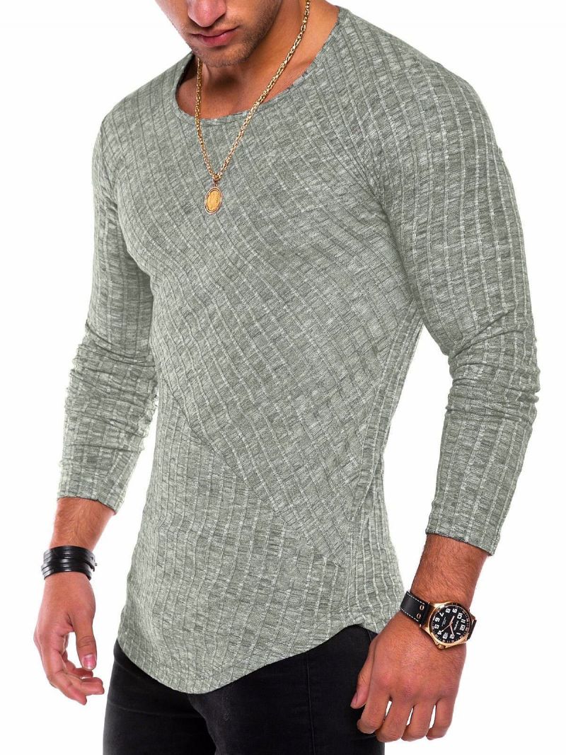 Herre T-shirts Casual Jewel Neck Lange Ærmer