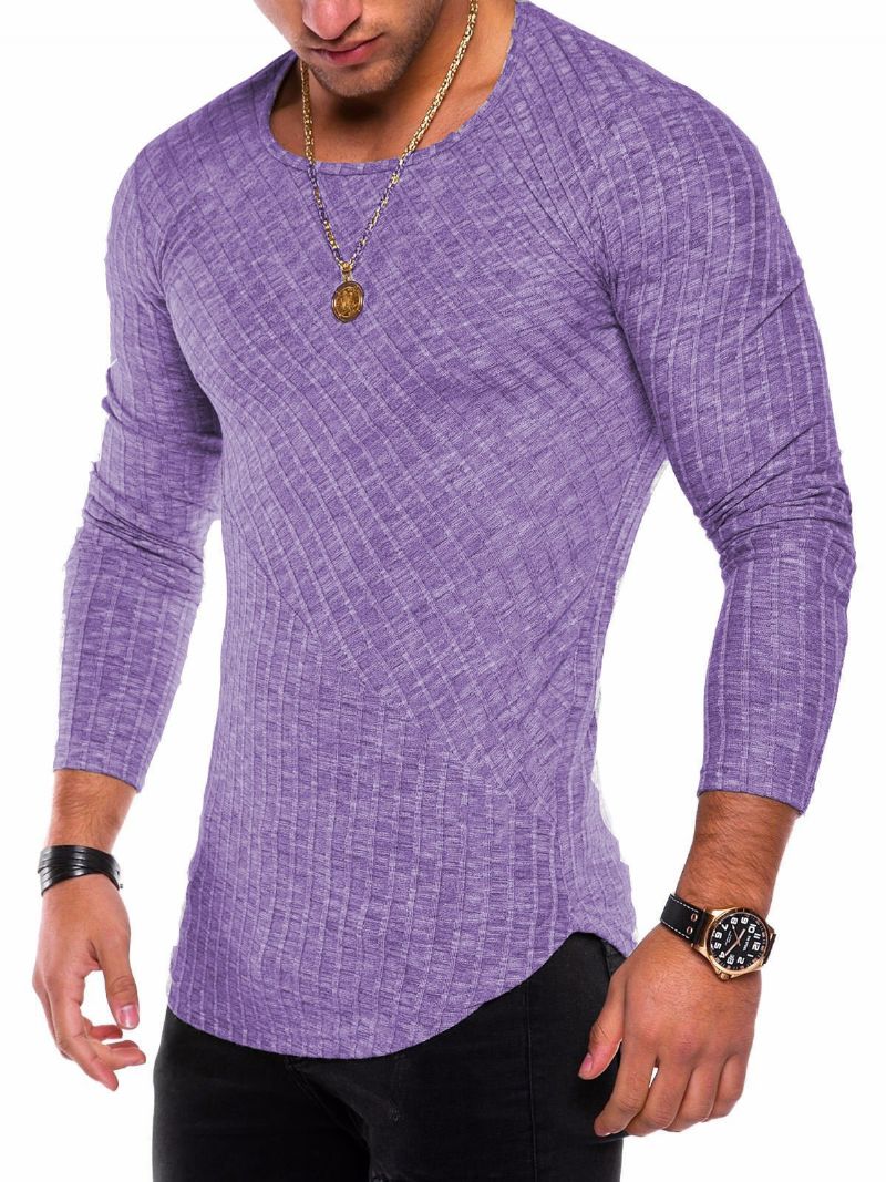 Herre T-shirts Casual Jewel Neck Lange Ærmer - Violet