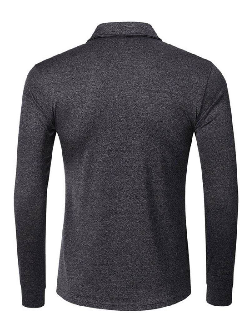 Herre T-shirts Casual Turndown Krave Oversized Lange Ærmer - Deep Grey