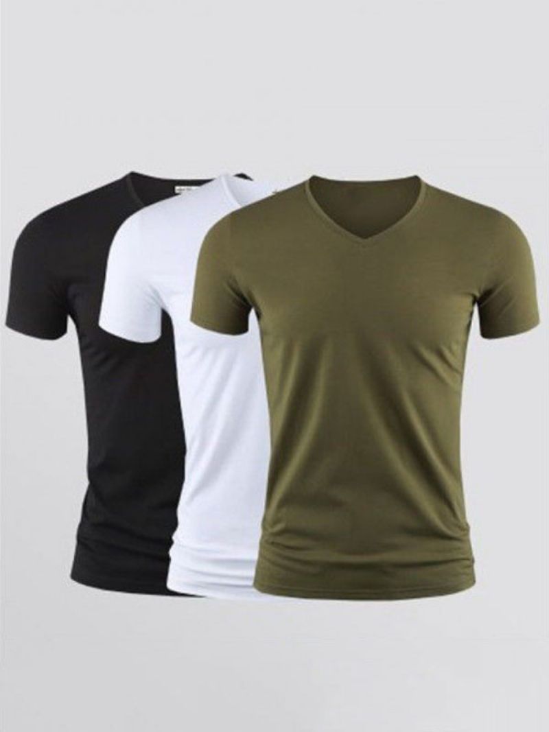 Herre T-shirts Casual V-hals Korte Ærmer - Hunter Green