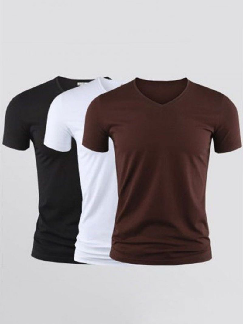 Herre T-shirts Casual V-hals Korte Ærmer - Dyb Brun