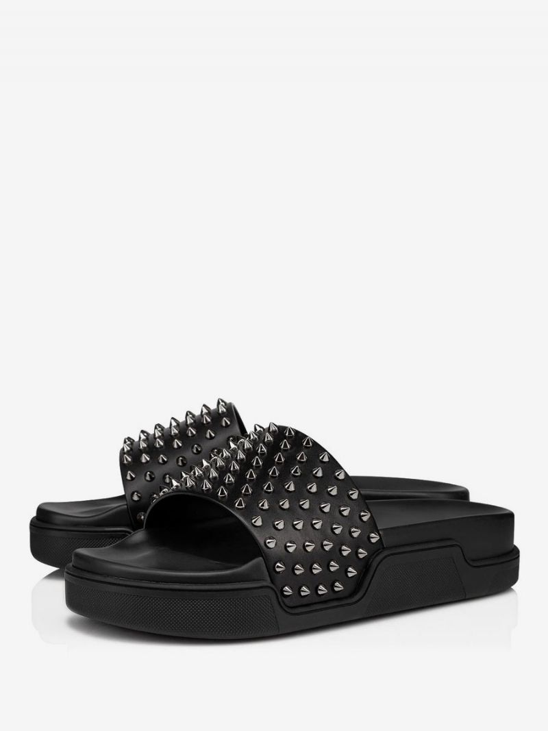 Herre Unisex Flat Spike Bianco Black Platform Slide Sandal