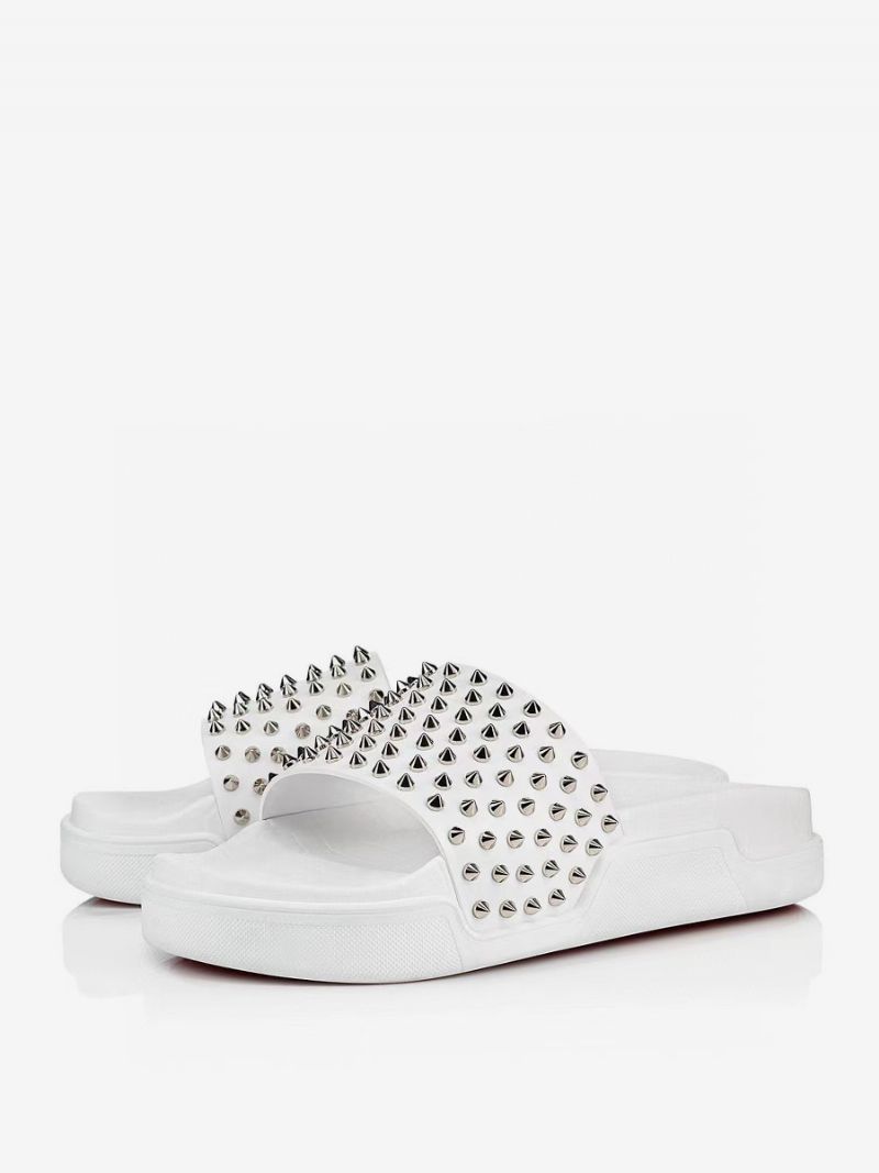 Herre Unisex Flat Spike Bianco Black Platform Slide Sandal - Hvid