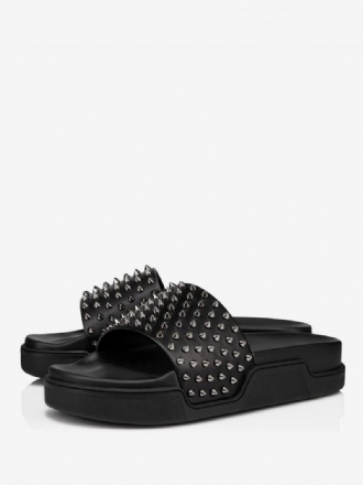 Herre Unisex Flat Spike Bianco Black Platform Slide Sandal