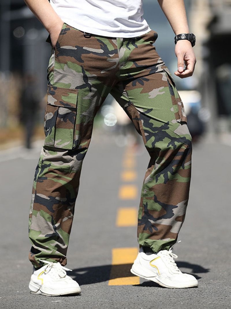 Herrebukser Casual Uregelmæssig Camouflage Naturlig Talje Tilspidset Pasform Hunter Green - Hunter Green