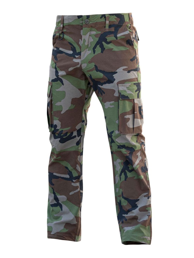 Herrebukser Casual Uregelmæssig Camouflage Naturlig Talje Tilspidset Pasform Hunter Green - Hunter Green