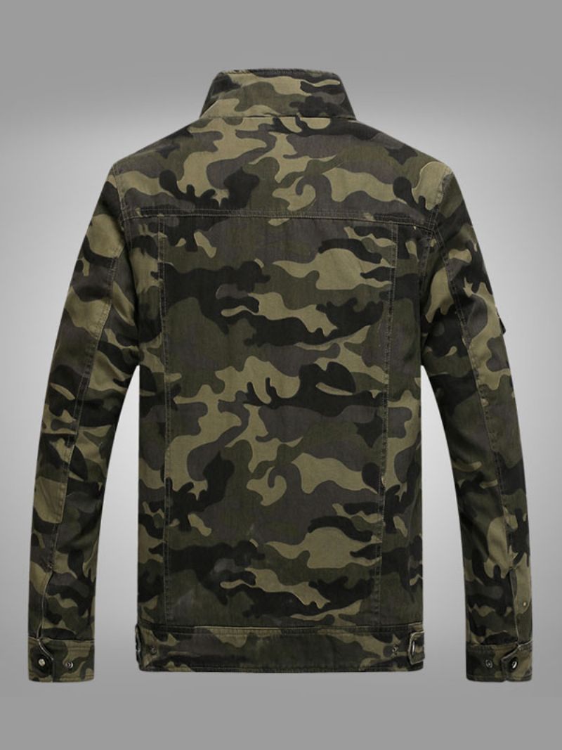 Herrejakke Til Mænd Camouflageknapper Polyester Stilfuld - Hunter Green