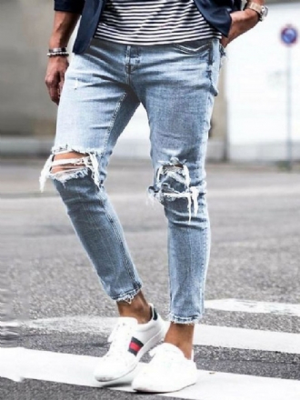 Herrejeans Herremodejeans Chic Distressed Antik Design Skinny Lys Himmelblå