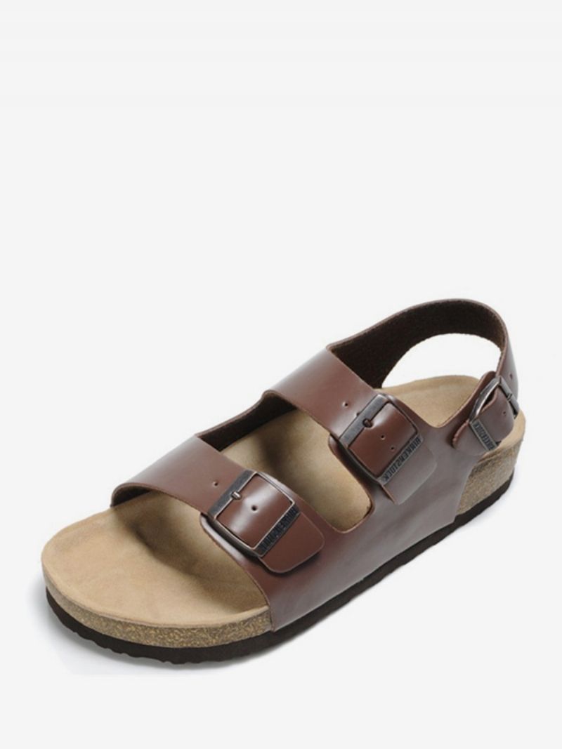 Herresandaler Slip-on Justerbar Strap Spænde Hjemmesko Flade Sandaler - Kaffebrun