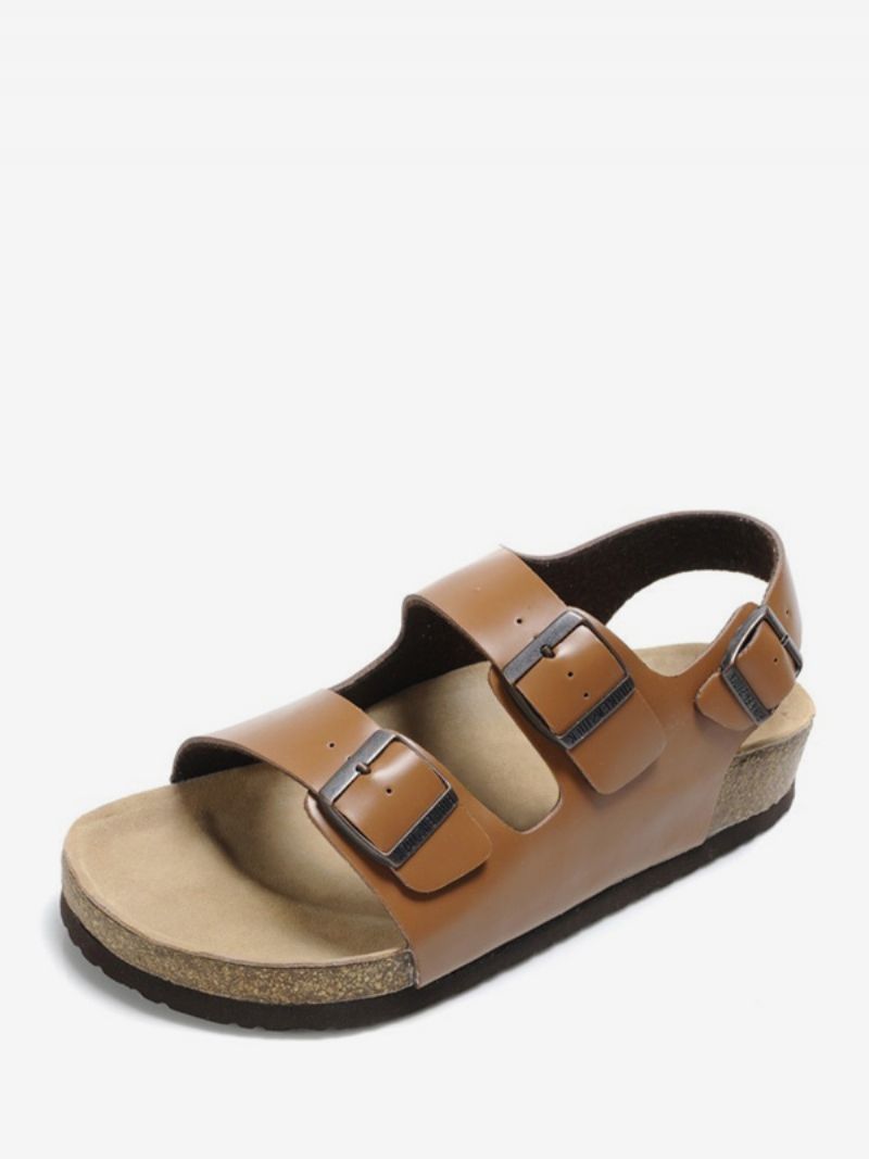 Herresandaler Slip-on Justerbar Strap Spænde Hjemmesko Flade Sandaler - Lysebrun