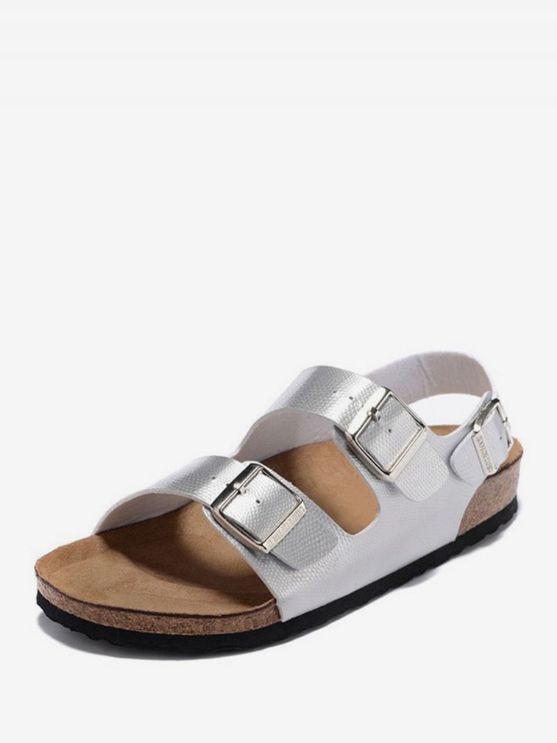 Herresandaler Slip-on Justerbar Strap Spænde Hjemmesko Flade Sandaler - Sølv