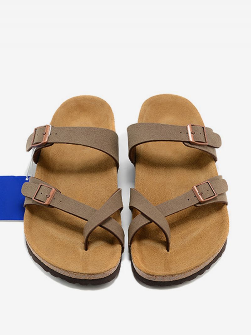 Herresandaler Slip-on Justerbar Strap Spænde Hjemmesko Flade Sandaler - Kaki